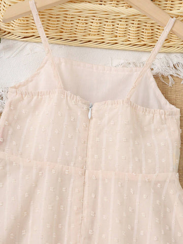 Young Girl Single Strap Sleeveless Cami Dress With Lace Detailing On Waist, Holiday Dress For Summer