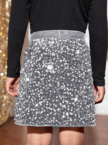 Young Girl Slayr Young Girl Bead Decorated Flared Half-Slip Skirt, Suitable For Holiday Party, Outing