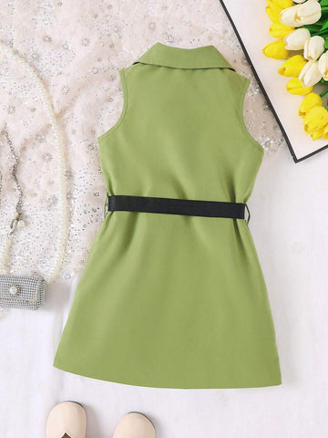 Young Girl Sleeveless Blazer Waist Bag Dress, Spring/Summer