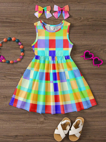 Young Girl Sleeveless Casual Midi Dress, Suitable For Summer