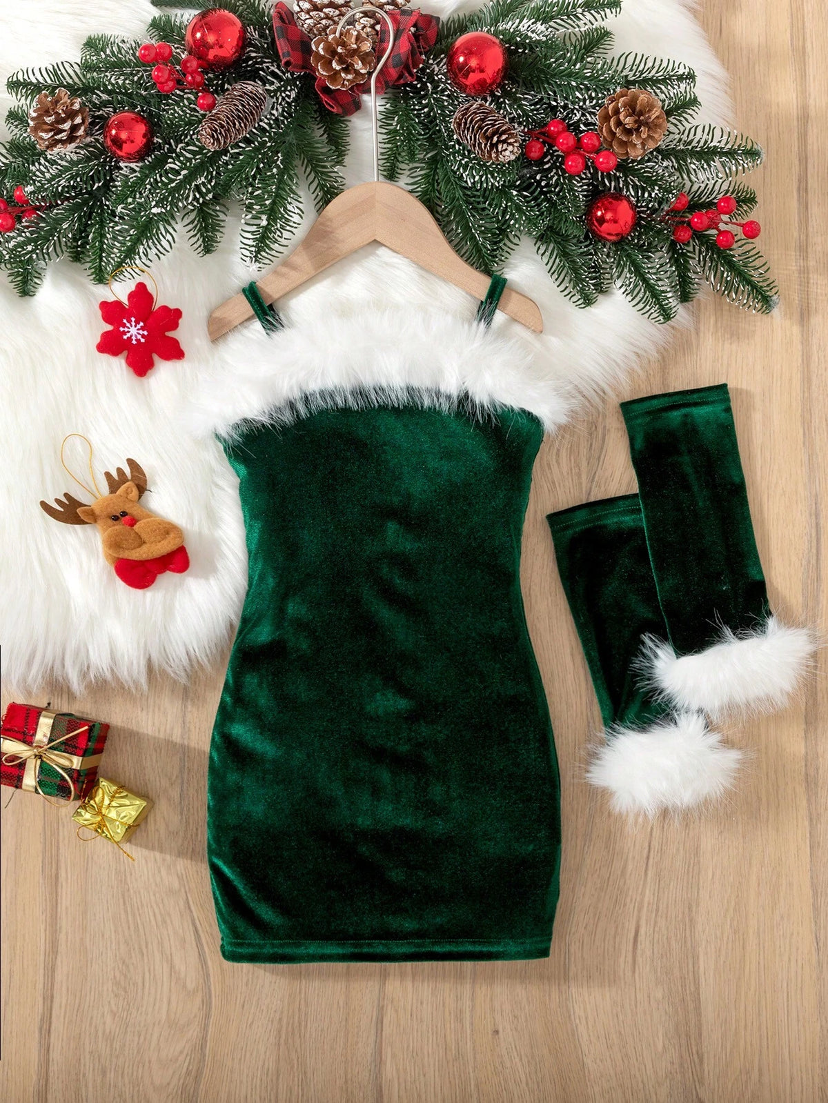 Young Girl Sleeveless Christmas Pattern Dress, New Autumn/Winter Comfortable Stylish Sweet Outdoor