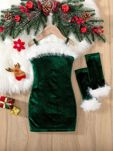 Young Girl Sleeveless Christmas Pattern Dress, New Autumn/Winter Comfortable Stylish Sweet Outdoor