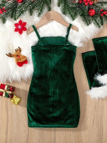 Young Girl Sleeveless Christmas Pattern Dress, New Autumn/Winter Comfortable Stylish Sweet Outdoor