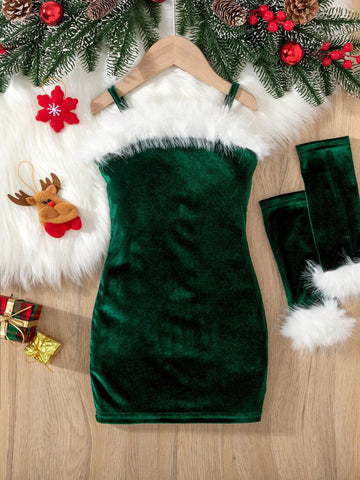 Young Girl Sleeveless Christmas Pattern Dress, New Autumn/Winter Comfortable Stylish Sweet Outdoor