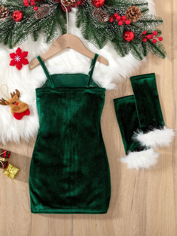 Young Girl Sleeveless Christmas Pattern Dress, New Autumn/Winter Comfortable Stylish Sweet Outdoor