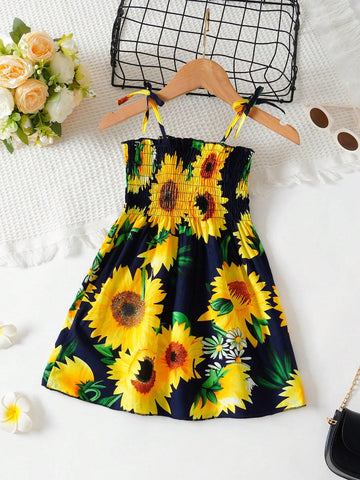 Young Girl Sleeveless Dress Young Girl Cotton Sunflower Flower Princess Dress Girls Beach Slip Dress