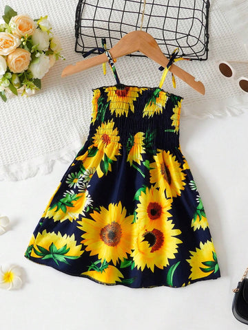 Young Girl Sleeveless Dress Young Girl Cotton Sunflower Flower Princess Dress Girls Beach Slip Dress