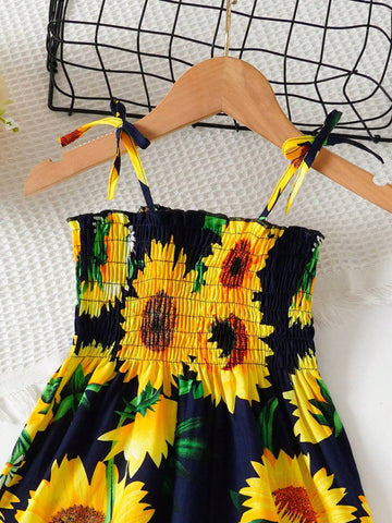 Young Girl Sleeveless Dress Young Girl Cotton Sunflower Flower Princess Dress Girls Beach Slip Dress