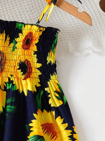 Young Girl Sleeveless Dress Young Girl Cotton Sunflower Flower Princess Dress Girls Beach Slip Dress