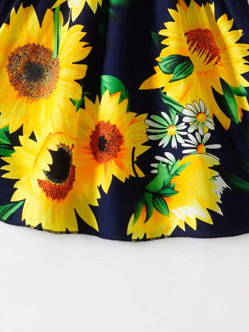 Young Girl Sleeveless Dress Young Girl Cotton Sunflower Flower Princess Dress Girls Beach Slip Dress