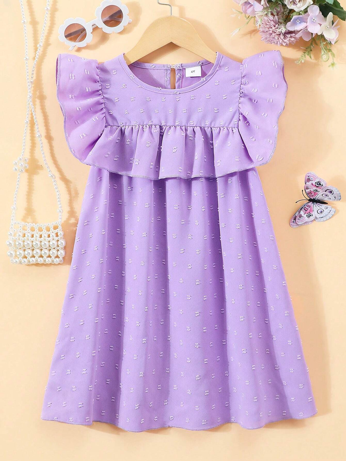 Young Girl Sleeveless Ruffled Texture Fabric Casual Dress