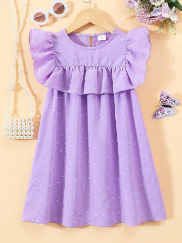 Young Girl Sleeveless Ruffled Texture Fabric Casual Dress