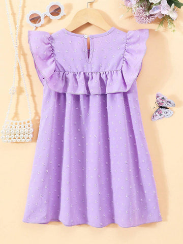 Young Girl Sleeveless Ruffled Texture Fabric Casual Dress