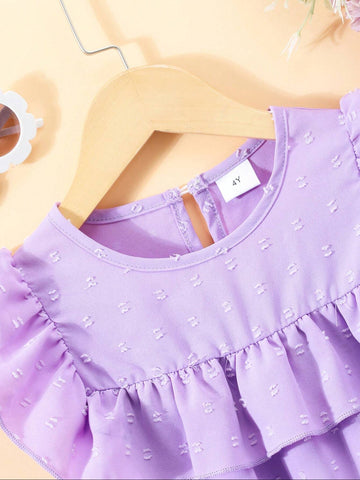 Young Girl Sleeveless Ruffled Texture Fabric Casual Dress