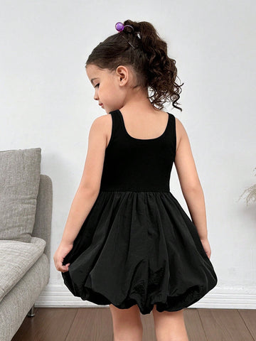 Young Girl Sleeveless Tight-Fitting Lantern Dress Hem Dress