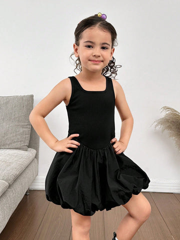 Young Girl Sleeveless Tight-Fitting Lantern Dress Hem Dress