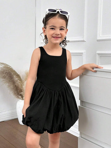Young Girl Sleeveless Tight-Fitting Lantern Dress Hem Dress