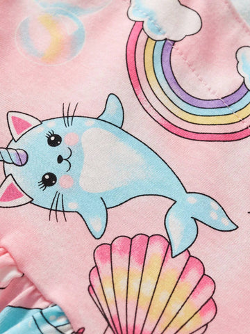 Young Girl Sleeveless Unicorn Print Dress, Cartoon Pattern, Breathable And Trendy For Summer