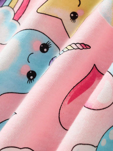 Young Girl Sleeveless Unicorn Print Dress, Cartoon Pattern, Breathable And Trendy For Summer