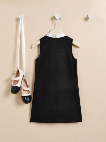 Young Girl Sleeveless V-Neck Fashionable Dress With Bowknot Decoration For Summer