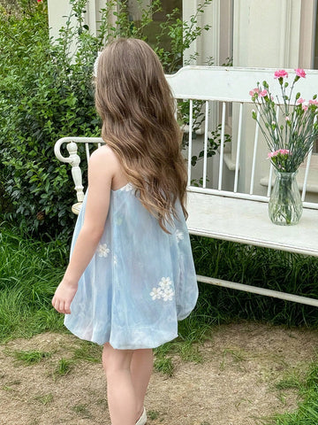 Young Girl Sleeveless Woven Solid Color Embroidered Round Neck Pullover Dress