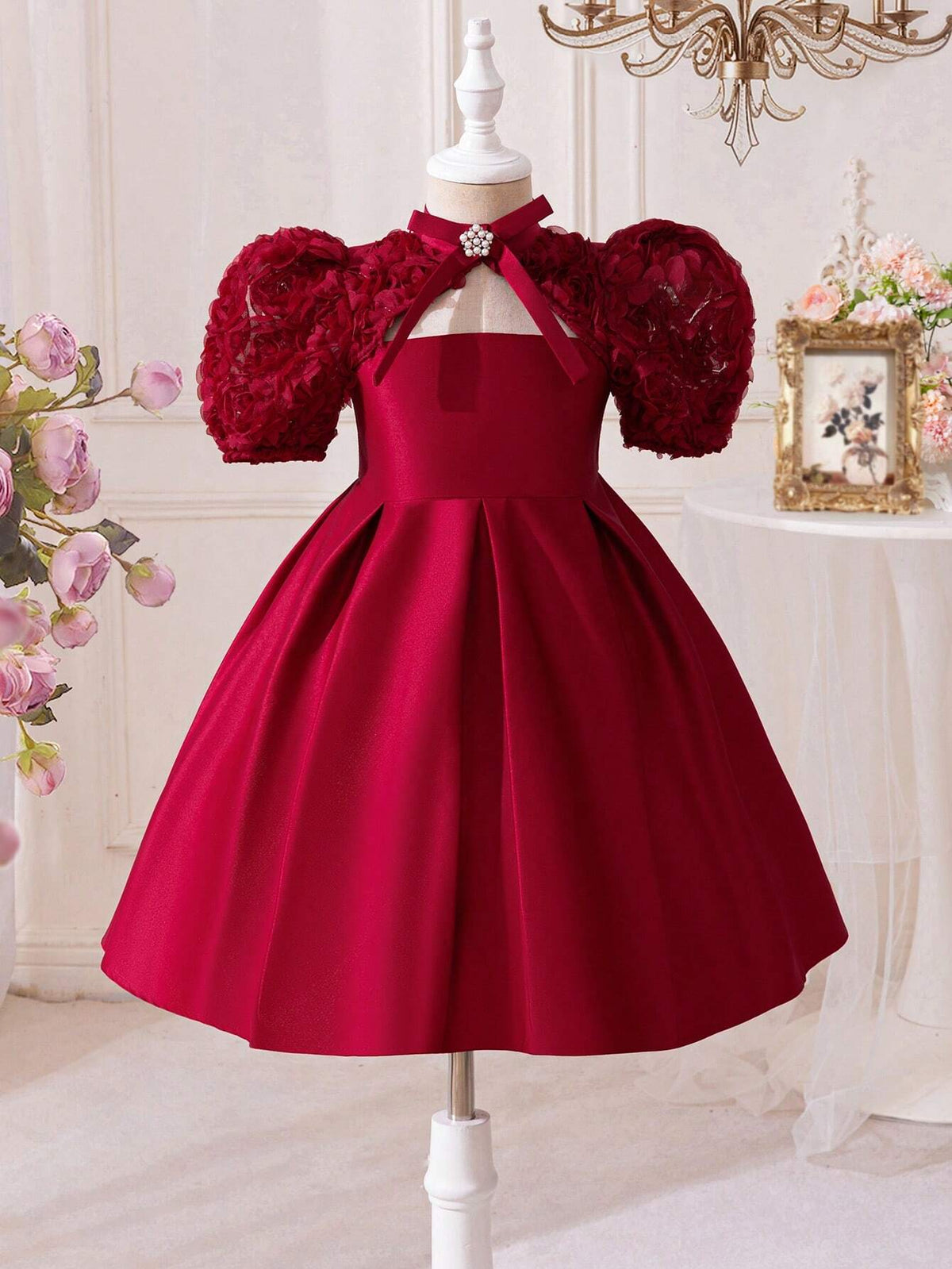 Young Girl Slim Fit Elegant Openwork Waisted A-Line Dress