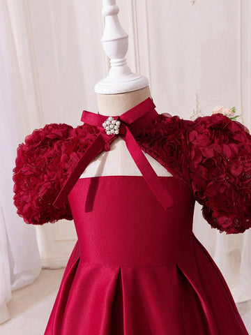 Young Girl Slim Fit Elegant Openwork Waisted A-Line Dress