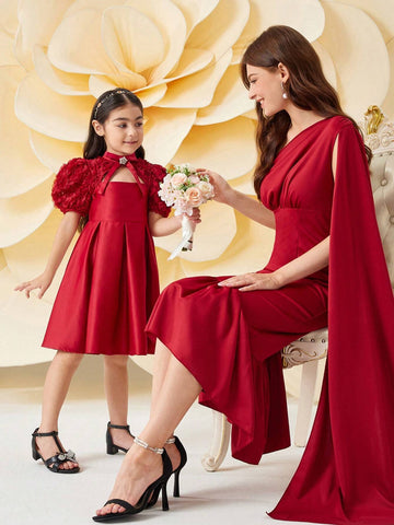 Young Girl Slim Fit Elegant Openwork Waisted A-Line Dress