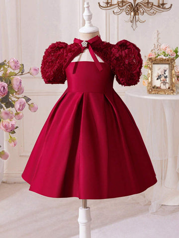 Young Girl Slim Fit Elegant Openwork Waisted A-Line Dress