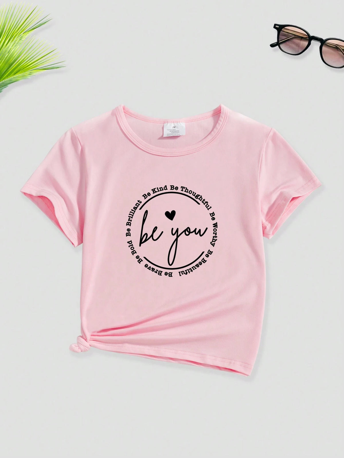 Young Girl Slogan Pattern Printed Short Sleeve T-Shirt, Summer Casual Wear