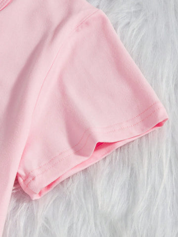 Young Girl Slogan Pattern Printed Short Sleeve T-Shirt, Summer Casual Wear