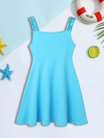 Young Girl Snowflake Lace And Sequin Casual Dress