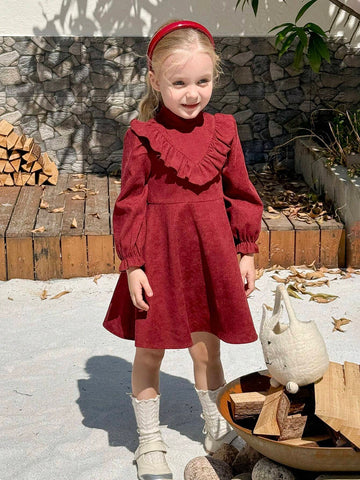 Young Girl Solid Color Bodycon Dress With Ruffle Hem, Casual