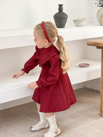 Young Girl Solid Color Bodycon Dress With Ruffle Hem, Casual