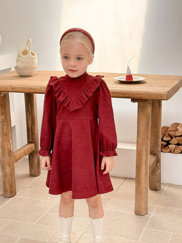 Young Girl Solid Color Bodycon Dress With Ruffle Hem, Casual