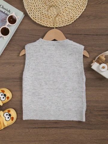 Young Girl' Solid Color Buttoned Knitted Vest Sweater