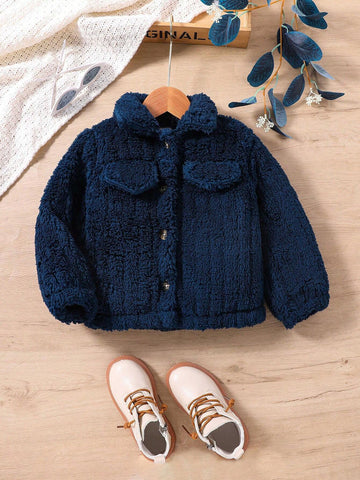 Young Girl' Solid Color Fluffy Long Sleeve Casual Jacket, Autumn/Winter