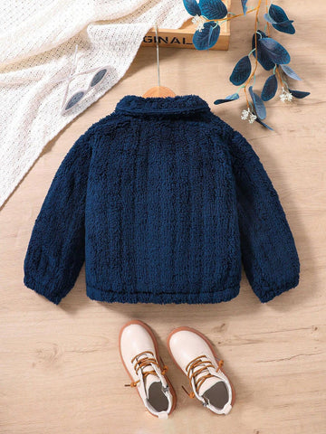 Young Girl' Solid Color Fluffy Long Sleeve Casual Jacket, Autumn/Winter