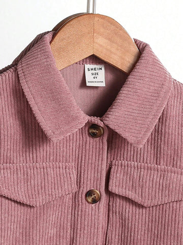 Young Girl Solid Color Front Button Waist Tie Casual Long Sleeve Dress