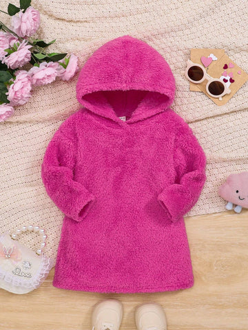Young Girl Solid Color Knit Loose Hooded Casual Dress