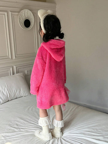 Young Girl Solid Color Knit Loose Hooded Casual Dress