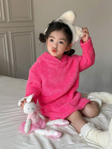 Young Girl Solid Color Knit Loose Hooded Casual Dress