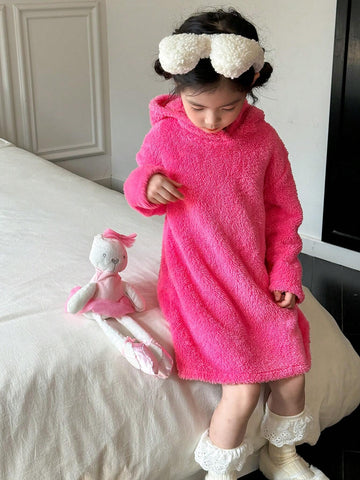 Young Girl Solid Color Knit Loose Hooded Casual Dress