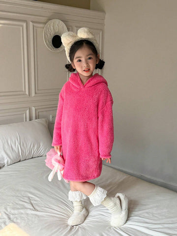 Young Girl Solid Color Knit Loose Hooded Casual Dress