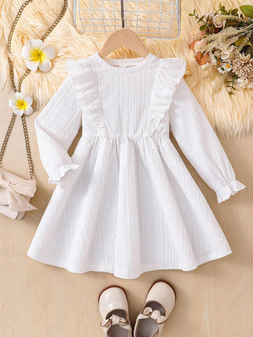 Young Girl Solid Color Knit Loose Round Neck Casual Dress