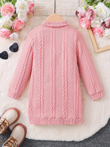 Young Girl Solid Color Loose Knit Stand Collar Casual Dress