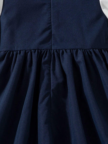 Young Girl' Solid Color Patchwork Button Front Long Sleeve Casual Dress