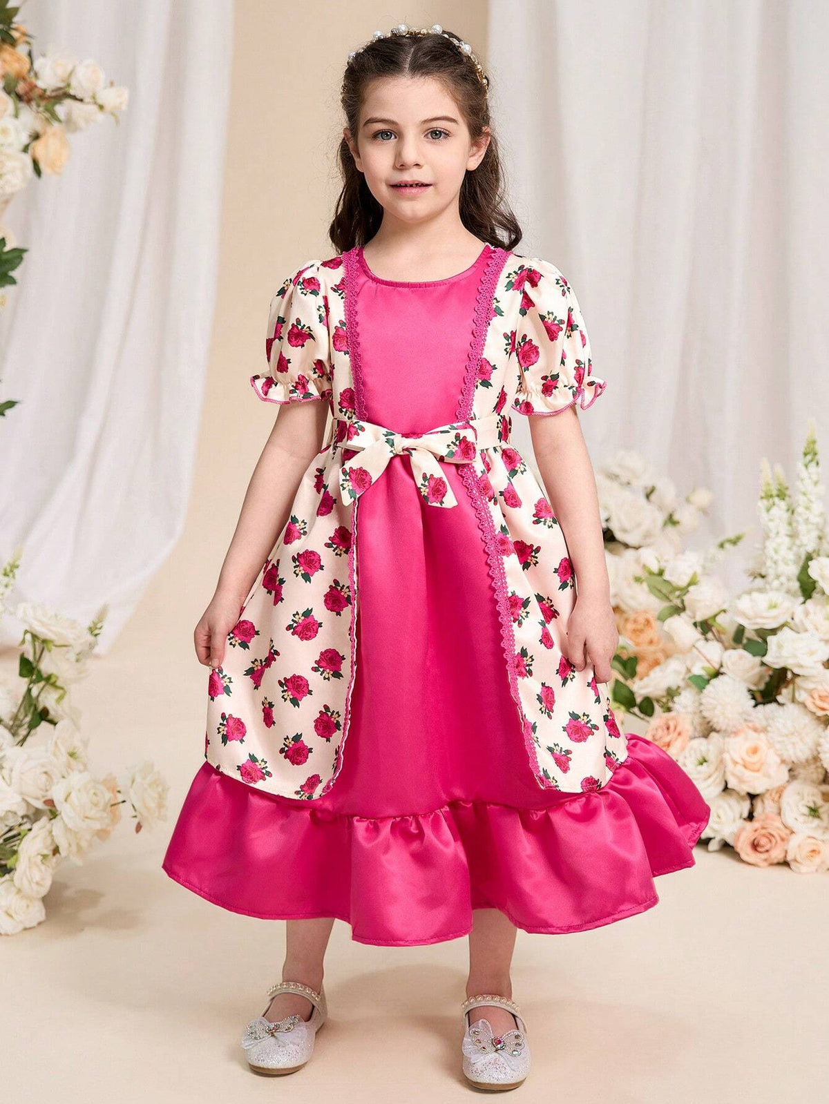Young Girl Solid Color Patchwork Round Neck Short Sleeve Simple Casual Dress