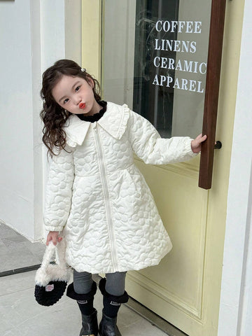 Young Girl Solid Color Peter Pan Collar Long Sleeve Dress