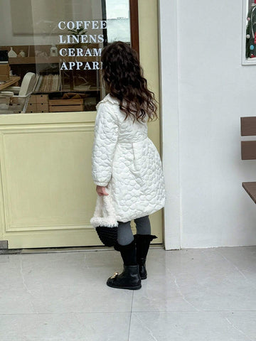 Young Girl Solid Color Peter Pan Collar Long Sleeve Dress